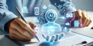 Transforming Proposal Management with AI-Powered Solutions man writing on tablet with AI for proposal management