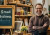Data-Driven Growth: Leverage Analytics Tools for Small Business Success  A small business successfully run by the owner in his shop, smiling at the camera