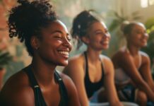 How Technology is Transforming Health and Wellbeing for Remote Workers Women in a yoga class transforming health and wellbeing