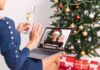 Virtual Holiday Events: Embracing Festive Cheer in the Digital Age woman in front of Christmas tree having a virtual holiday event