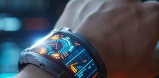Leveraging Wearable Technology to Prevent Workplace Injuries Futuristic wearable technology with digital display on a man's wrist