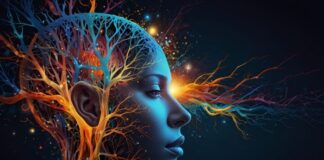 How AI Promotes Harm Reduction Awareness & Reduces Substance Use Stigma humanoid with colorful brain tentacles representing how AI promotes harm reduction