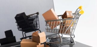 5 Must-Follow Tips to Be Successful in Creating an E-Commerce Store miniature shopping cart and boxes on a laptop representing an e-commerce store