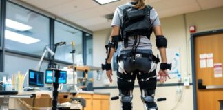 How Technology is Improving the Physical Therapy Industry Woman using robotic skeleton to walk in the physical therapy industry