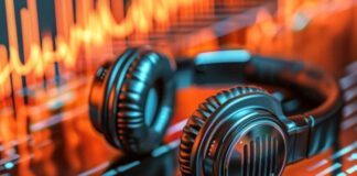 The Benefits of Using an Online Audio Quality Enhancer Graphic of headphones on a sound board showing audio quality