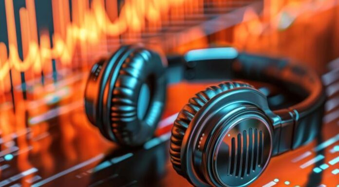 The Benefits of Using an Online Audio Quality Enhancer Graphic of headphones on a sound board showing audio quality