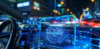 The Role of Technology in Reducing Car Accidents a digital dashboard in a vehicle displaying ways of reducing car accidents