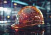 AI: The Future of Construction Safety Futuristic orange construction safety helmet