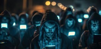 The Role of Social Media in Criminal Cases hooded people on smart phones showing that social media affects criminal cases