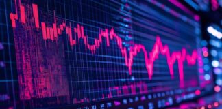 How Crypto Volatility Offers Opportunity for TradersĀ Cryptocurrency coins on laptop keyboard with stock market graph showing crypto volatility