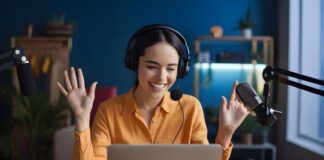 A Beginner’s Guide to Video Remote Interpreting Services Woman on laptop webcam doing interpretation services