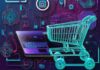 The Best AI Tools for e-Commerce Graphic of shopping cart and internet images to show tools for e-Commerce