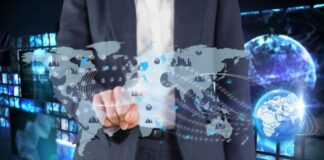 Global Payment Gateway: Connecting Your Business with the World Man in front of globes touching a virtual world map to show a global payment gateway