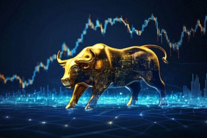 Gold bull on finance graph of exchange markets
