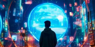 Disrupting the Wealth Game with the Fintech Revolution man in silhouette gazing at a graphic of fintech revolution