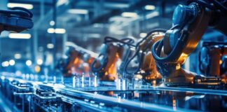 Precision Power: CNC Vises Drive Accuracy Automation in Manufacturing high tech robot arms in an automated manufacturing plant showing precision power