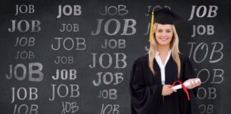 How CV-Lite Helps Recent Graduates Create Standout CVs Graduate in front of board with "job" on it, holding standout CVs