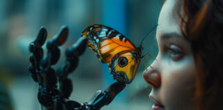 How AI is Enhancing Video Quality and Creativity butterfly and robot enhancing video quality