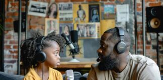 How AI Voice Generators Are Revolutionizing Content Creation Father and daughter using AI video in revolutionizing content creation