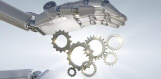 Best AI Tools for Business: Top 5 AI Solutions to Try Out robot hands and gears showing AI tools for business