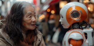 10 Best ChatGPT Alternatives in 2025 old woman looking at chatGPT alternatives, like a robot