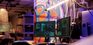 RPA Security: Best Practices for Protecting Automated Processes RPA security running in a colorful office