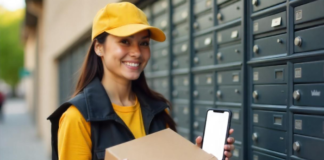 5 Important Things to Have in Address Lookup delivery worker with box using address lookup on smart phone