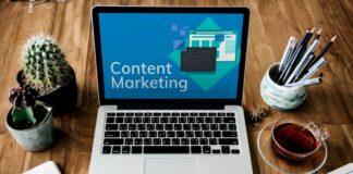 A Beginner’s Guide to Content Marketing for Success laptop on a desk with the words content marketing