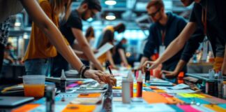 The Evolution of Advertising: From Traditional to Programmatic Team working on the evolution of advertising with bright paper and supplies