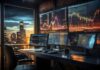 Emerging Trends in Forex Trading Technology For 2025 Forex trading technology shown with many screens with financial graphs
