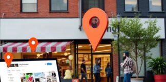 Restaurant owners can Leverage GMB for Hyperlocal Marketing Success hyperlocal marketing shown with a map pin above a small business