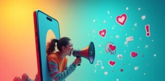 The Dos and Don’ts of Writing Sponsored Posts for E-Commerce graphic of woman on megaphone in smartphone with sponsored posts
