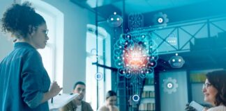 Top AI Transformation Companies in 2025 team in transformation companies working on AI, with AI graphic floating above