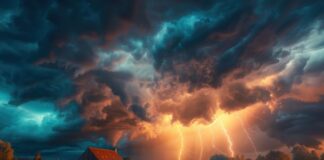 Transforming the Forecast: AI is Revolutionizing Weather Prediction lightning storm moving over farm for weather prediction with AI