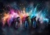 The Technology Behind Aerosol Packaging: Innovation in Spray Systems three aerosol packaging devices spraying neon colors on black background