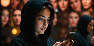 Why Anonymity Matters on Social Media social media anonymity with woman on smartphone with faces in the background
