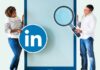 Best LinkedIn Automation Tools for Your Brand in 2025 LinkedIn automation tools shown with two people by a huge screen, magnifying glass, and the word "in"
