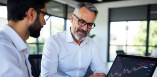 How Financial Advisors Can Foster Trust and Transparency with Clients financial advisors help man with his retirement, using laptop with graphs