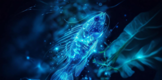 6 Game-Changing Innovations in the Fishing Industry technology in the fishing industry, shown with blue neon fish graphic