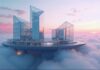 The Benefits of Future-Proofing Your Commercial Building Design a futuristic commercial building in the clouds at sunset with future-proofing design
