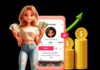 How Followers Are Important to Make Money on TikTok graphic of woman holding money on TikTok, with smartphone and coins behind her