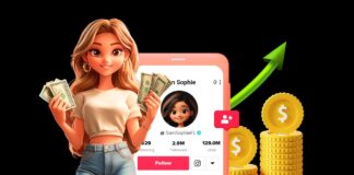 How Followers Are Important to Make Money on TikTok graphic of woman holding money on TikTok, with smartphone and coins behind her