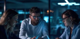 Top 7 Technological Trends Impacting BPO technology impacting BPO, with consultants working on laptops