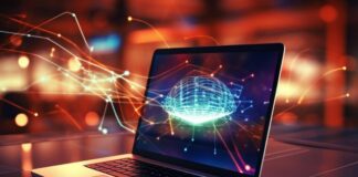 How to Troubleshoot Common Home Internet Issues a laptop on a desk with bright lines coming of the screen trying to connect to the Internet