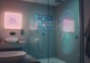 Smart Bathroom Mirrors Revolutionizing Modern Bathrooms with Technology a smart mirror in modern bathrooms, with lighted surface