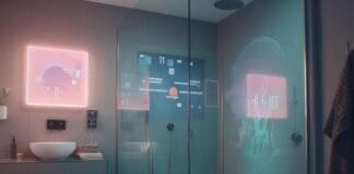 Smart Bathroom Mirrors Revolutionizing Modern Bathrooms with Technology a smart mirror in modern bathrooms, with lighted surface