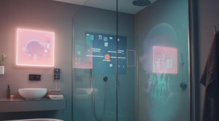 Smart Bathroom Mirrors Revolutionizing Modern Bathrooms with Technology a smart mirror in modern bathrooms, with lighted surface
