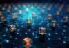 Exploring the Potential of Blockchain in Business the potential of blockchain shown with small gold cubes connected by light