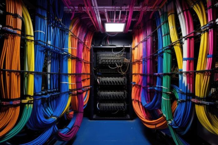 colorful structured cable in a server room