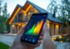 How IoT is Leading the Way Toward a Sustainable Future House with IoT showing sustainable future with energy app on smartphone, house in background